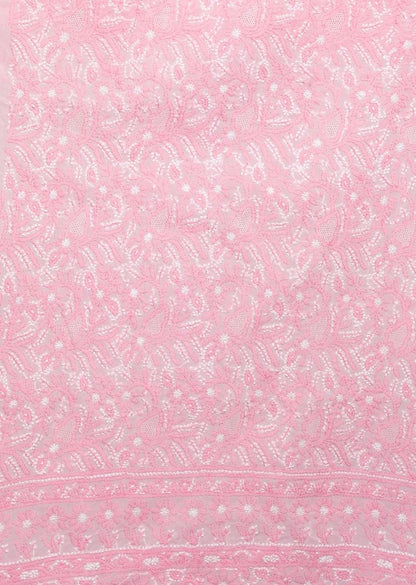 Firgun Pink Lucknowi Chikankari Cotton Unstitched Suit Set