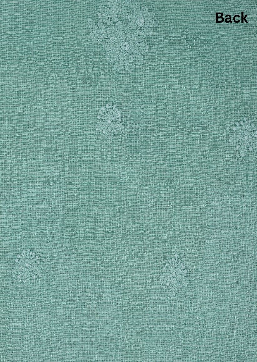 Firgun Mint Green Lucknowi Chikankari Kota Unstitched Kurta & Dupatta Set