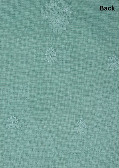 Firgun Mint Green Lucknowi Chikankari Kota Unstitched Kurta & Dupatta Set