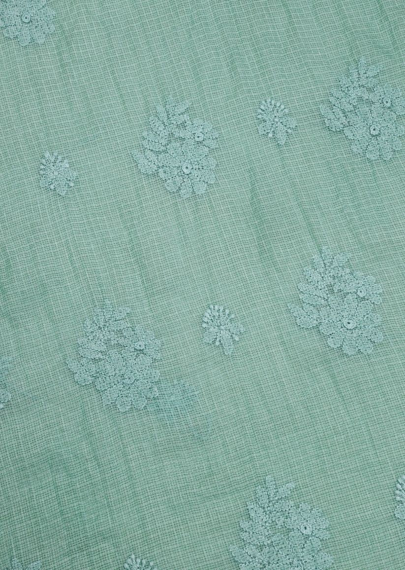Firgun Mint Green Lucknowi Chikankari Kota Unstitched Kurta & Dupatta Set