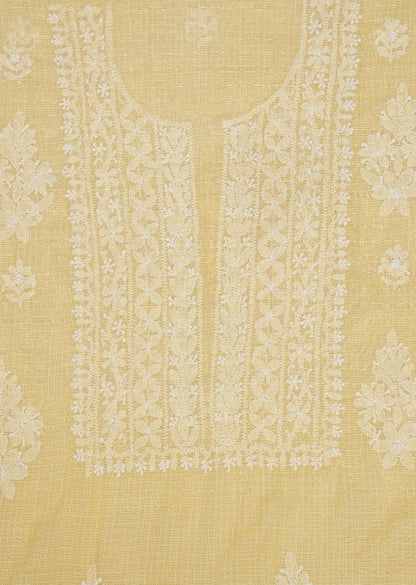 Firgun Yellow Lucknowi Chikankari Kota Unstitched Kurta & Dupatta Set