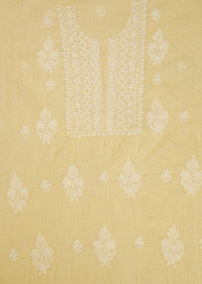 Firgun Yellow Lucknowi Chikankari Kota Unstitched Kurta & Dupatta Set