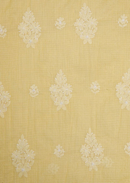 Firgun Yellow Lucknowi Chikankari Kota Unstitched Kurta & Dupatta Set