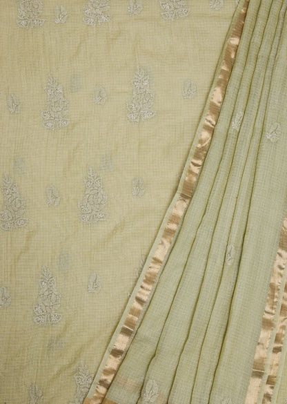Firgun Mehendi Green Lucknowi Chikankari Kota Unstitched Kurta & Dupatta Set