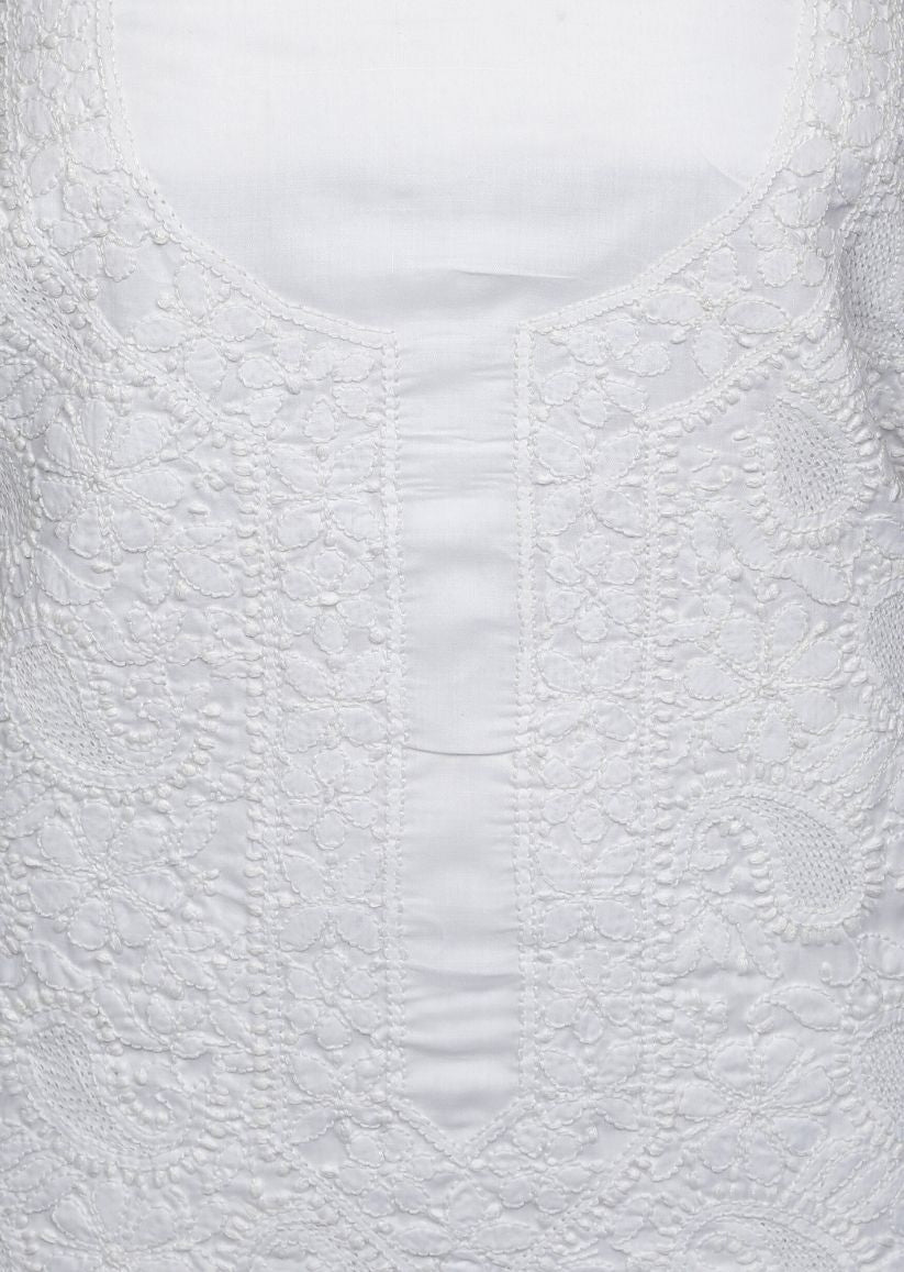 Firgun White Lucknowi Chikankari Cotton Unstitched Suit Set