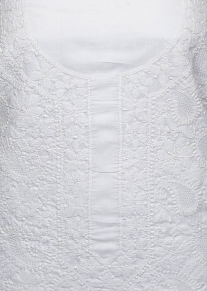 Firgun White Lucknowi Chikankari Cotton Unstitched Suit Set