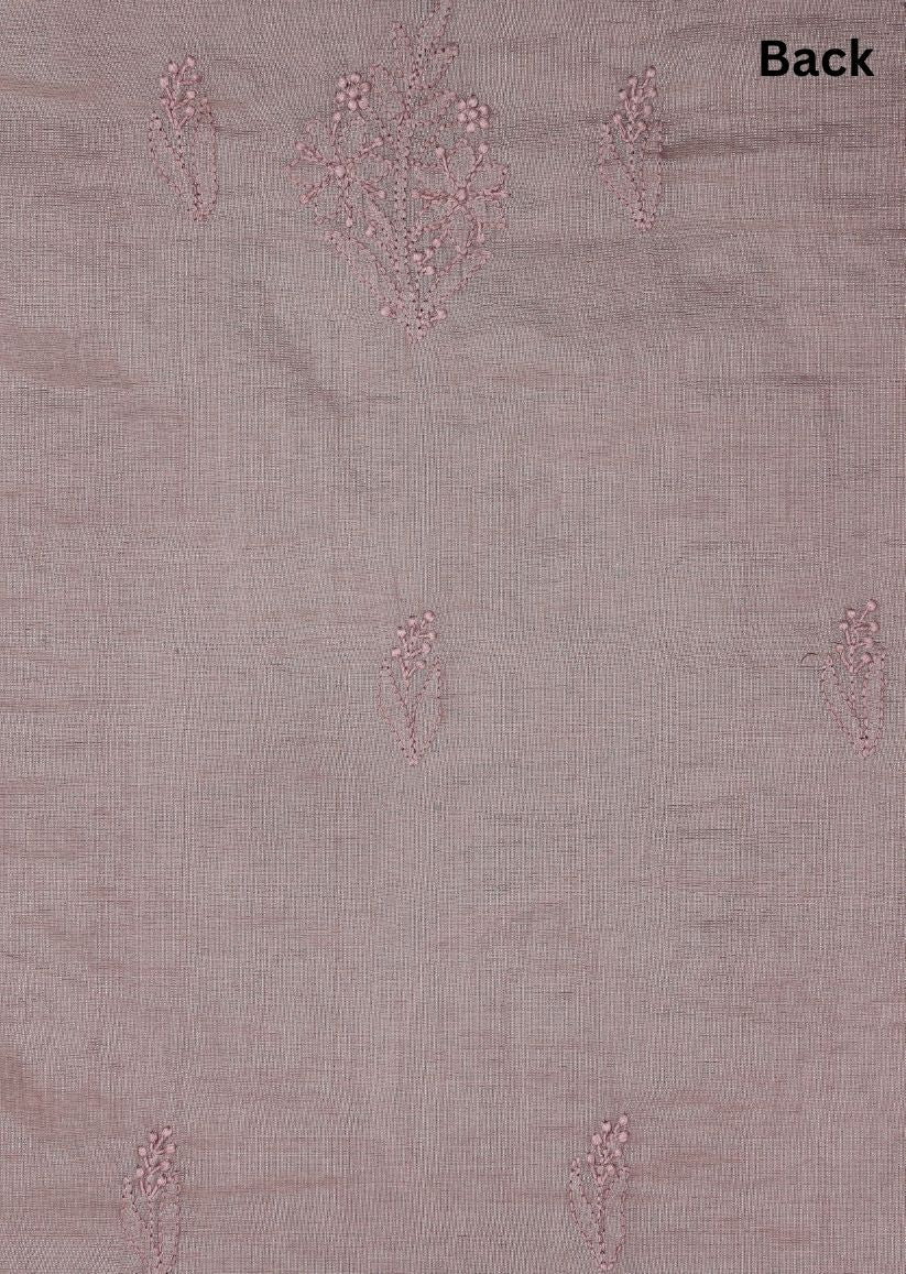 Firgun Cola Lucknowi Chikankari Chanderi Silver Tissue Unstitched Kurta & Dupatta Set