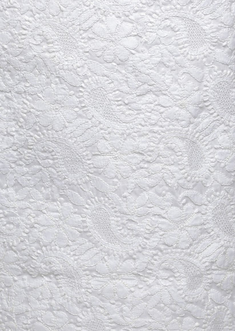 Firgun White Lucknowi Chikankari Cotton Unstitched Suit Set