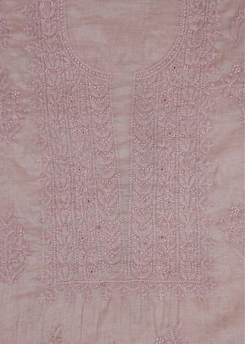 Firgun Cola Lucknowi Chikankari Chanderi Silver Tissue Unstitched Kurta & Dupatta Set