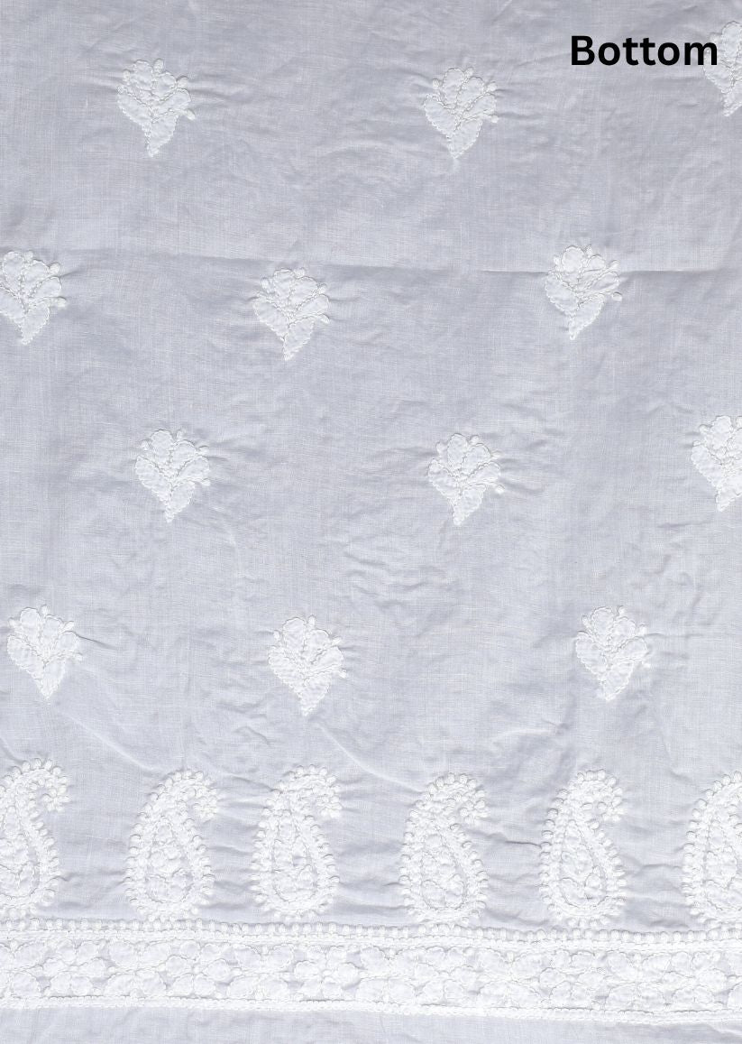 Firgun White Lucknowi Chikankari Cotton Unstitched Suit Set