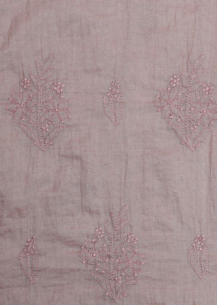 Firgun Cola Lucknowi Chikankari Chanderi Silver Tissue Unstitched Kurta & Dupatta Set