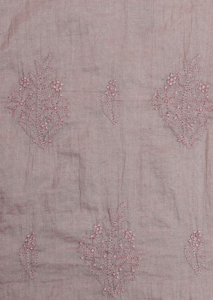 Firgun Cola Lucknowi Chikankari Chanderi Silver Tissue Unstitched Kurta & Dupatta Set