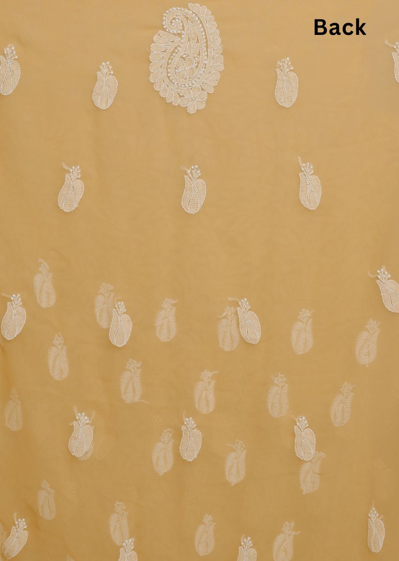 Firgun Hand Embroidered Beige Lucknowi Chikankari Georgette Unstitched Suit Set