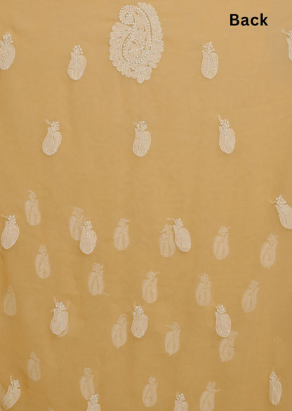 Firgun Hand Embroidered Beige Lucknowi Chikankari Georgette Unstitched Suit Set