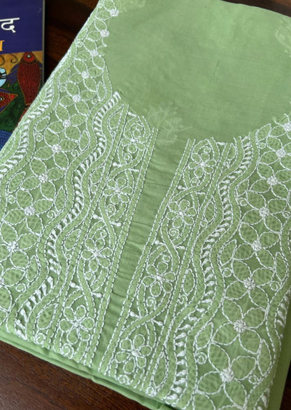 Firgun Pista Green Lucknowi Chikankari Cotton Unstitched Kurta