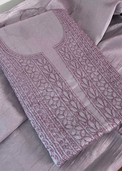 Firgun Dusty Lavender Lucknowi Chikankari Chanderi Silver Tissue Kurta Dupatta Set