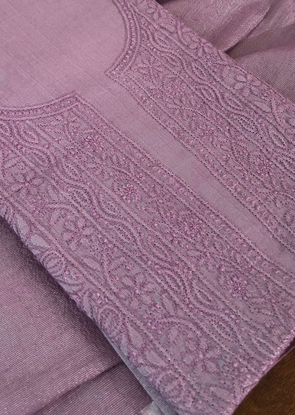 Firgun Dusty Mauve Lucknowi Chikankari Chanderi Silver Tissue Kurta Dupatta Set