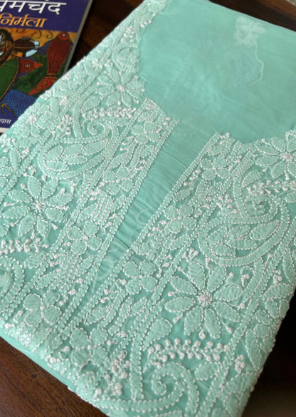 Firgun Sea Green Lucknowi Chikankari Cotton Unstitched Kurta