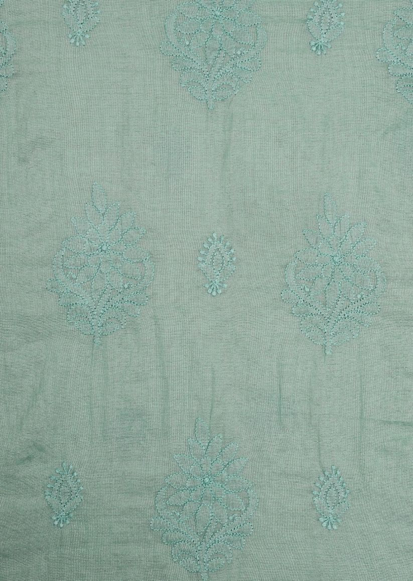 Firgun Mint Green Lucknowi Chikankari Chanderi Silver Tissue Unstitched Kurta & Dupatta Set