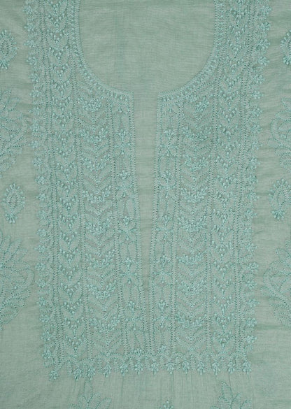 Firgun Mint Green Lucknowi Chikankari Chanderi Silver Tissue Unstitched Kurta & Dupatta Set