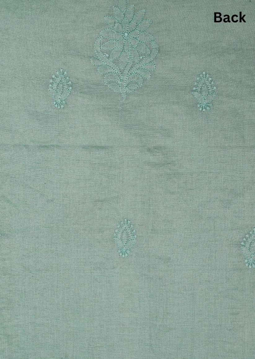 Firgun Mint Green Lucknowi Chikankari Chanderi Silver Tissue Unstitched Kurta & Dupatta Set