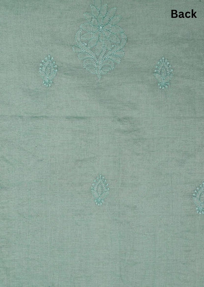 Firgun Mint Green Lucknowi Chikankari Chanderi Silver Tissue Unstitched Kurta & Dupatta Set