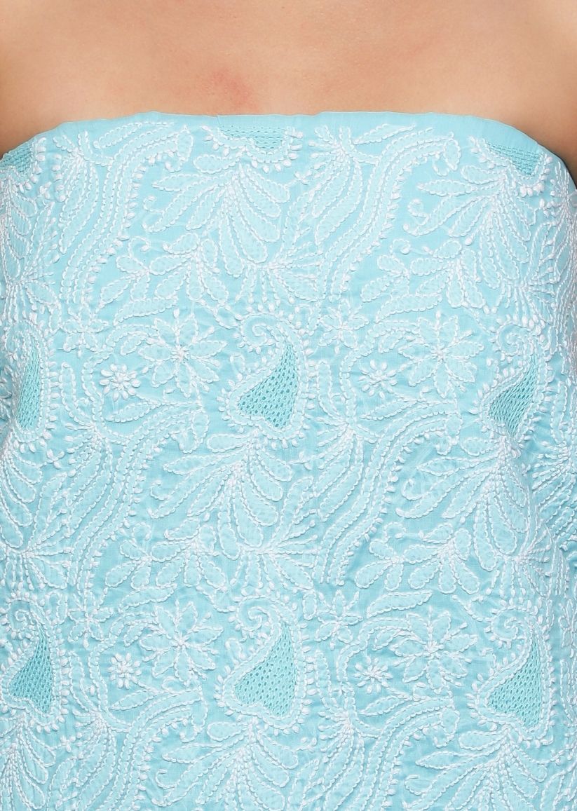 Firgun Blue Lucknowi Chikankari Cotton Unstitched Suit Set