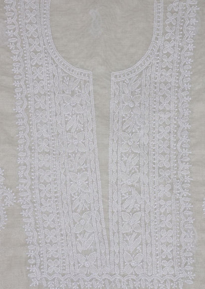 Firgun Silver Lucknowi Chikankari Chanderi Tissue Unstitched Kurta & Dupatta Set