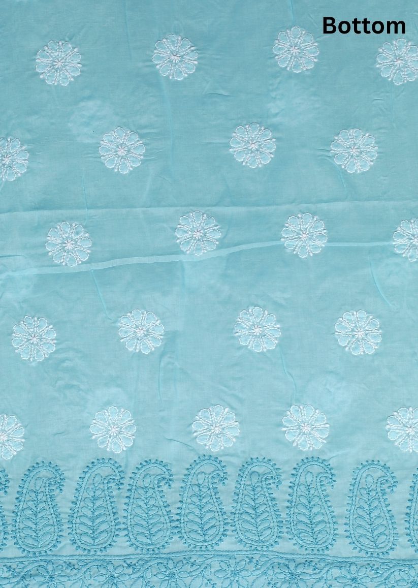 Firgun Blue Lucknowi Chikankari Cotton Unstitched Suit Set