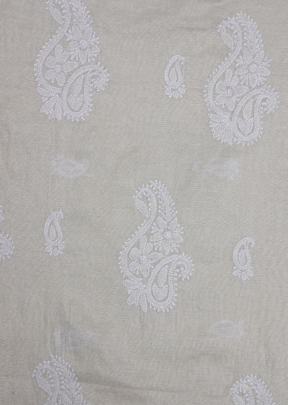 Firgun Silver Lucknowi Chikankari Chanderi Tissue Unstitched Kurta & Dupatta Set
