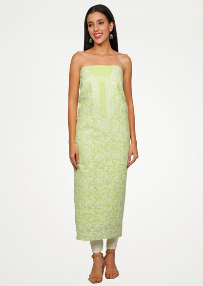Firgun Lime Green Lucknowi Chikankari Cotton Unstitched Suit Set