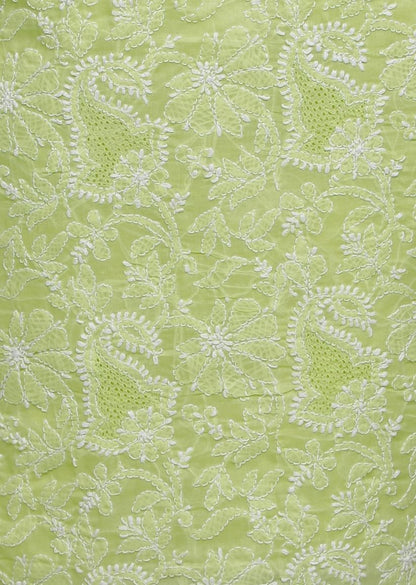 Firgun Lime Green Lucknowi Chikankari Cotton Unstitched Suit Set