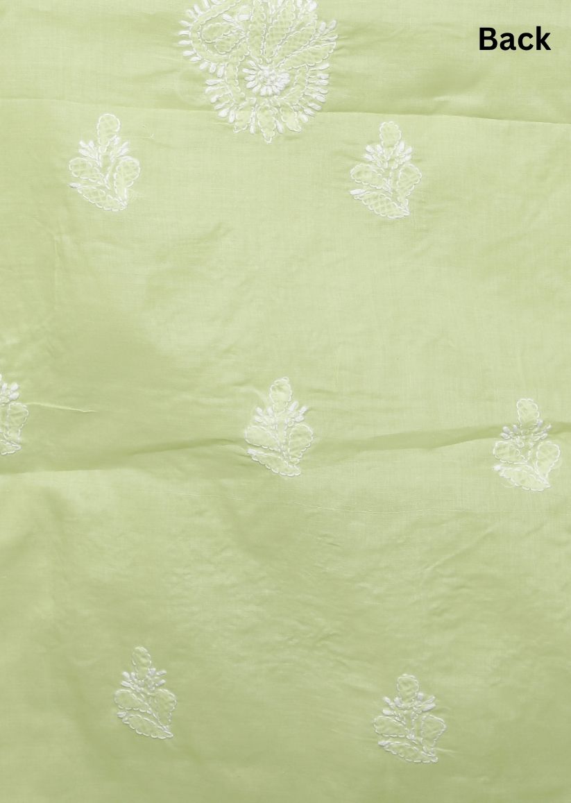 Firgun Lime Green Lucknowi Chikankari Cotton Unstitched Suit Set