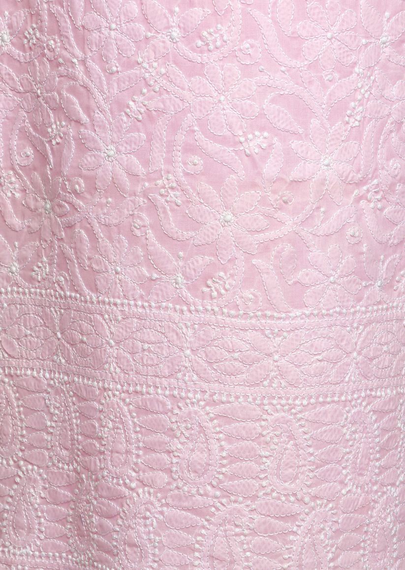 Firgun Blush Pink Lucknowi Chikankari Cotton Unstitched Suit Set