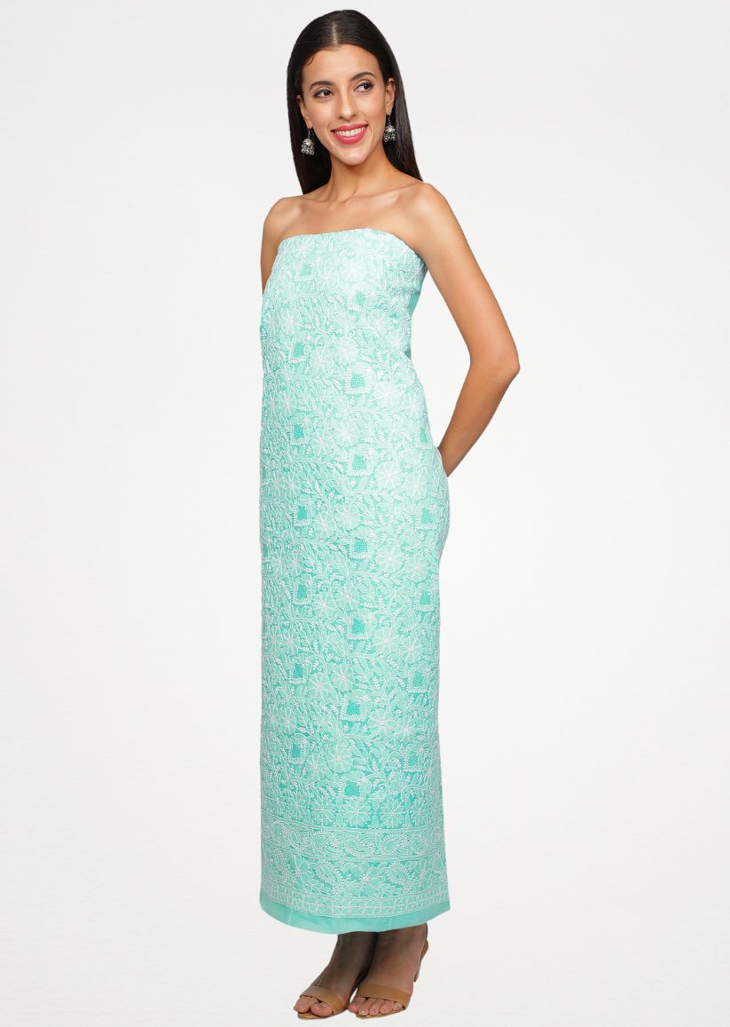 Firgun Sea Green Lucknowi Chikankari Cotton Unstitched Suit Set