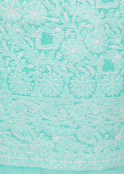 Firgun Sea Green Lucknowi Chikankari Cotton Unstitched Suit Set