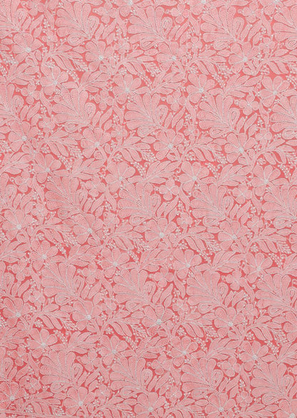 Firgun Hand Embroidered Peach Lucknowi Chikankari Georgette Unstitched Suit Set