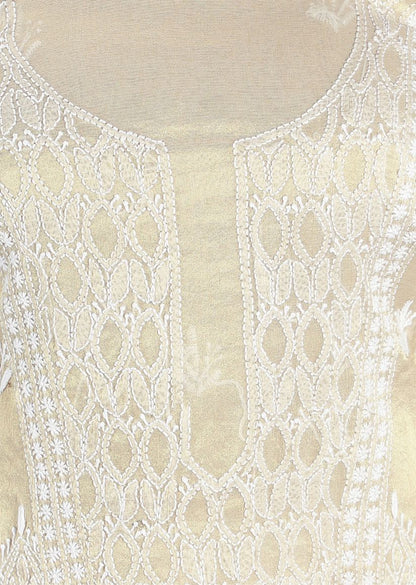 Firgun Gold Lucknowi Chikankari Tissue Georgette Unstitched Kurta & Dupatta Set
