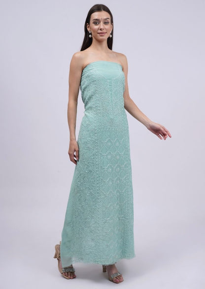 Firgun Pine Green Lucknowi Chikankari Mul Chanderi Unstitched Kurta & Dupatta Set