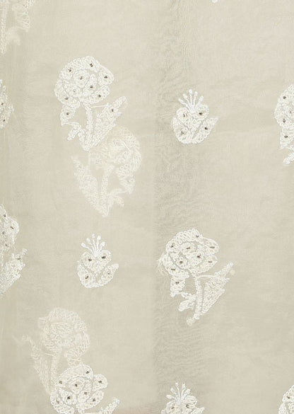 Firgun Beige Lucknowi Chikankari and Mukaish Work Organza Unstitched Kurta & Dupatta Set