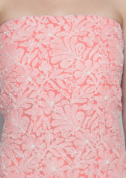 Firgun Hand Embroidered Peach Lucknowi Chikankari Georgette Unstitched Suit Set