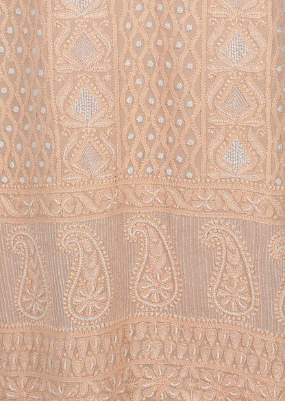 Firgun Beige Lucknowi Chikankari Viscose Georgette Unstitched Kurta & Dupatta Set