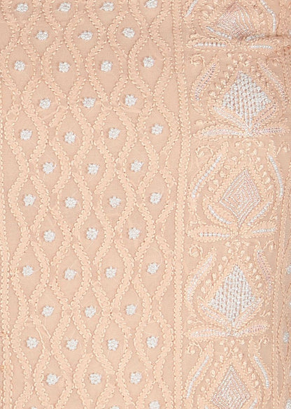 Firgun Beige Lucknowi Chikankari Viscose Georgette Unstitched Kurta & Dupatta Set