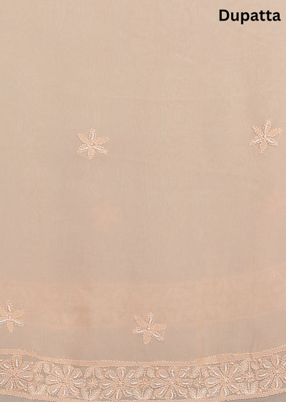 Firgun Beige Lucknowi Chikankari Viscose Georgette Unstitched Kurta & Dupatta Set