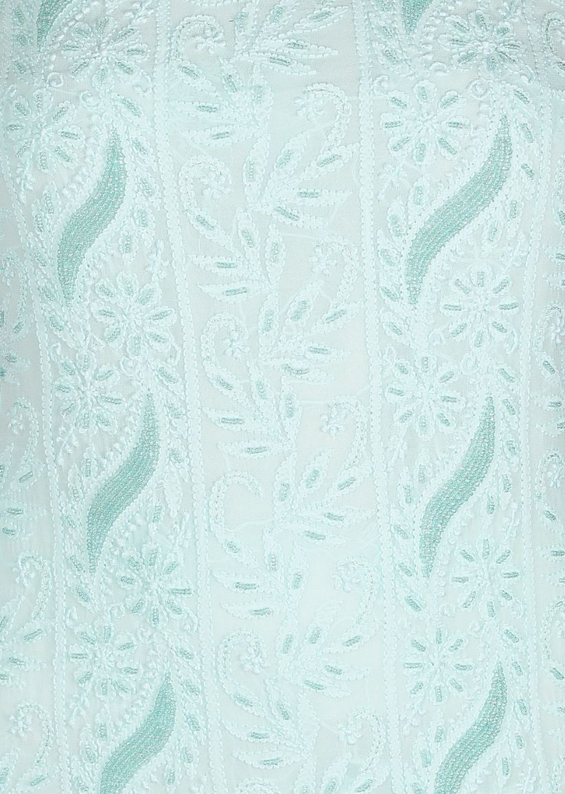 Firgun Light Sea Green Lucknowi Chikankari Viscose Georgette Unstitched Kurta & Dupatta Set