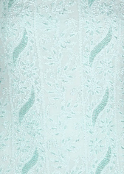 Firgun Light Sea Green Lucknowi Chikankari Viscose Georgette Unstitched Kurta & Dupatta Set