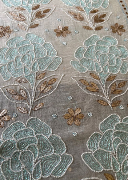 Firgun White Mul Chanderi Unstitched Kurta & Dupatta Set