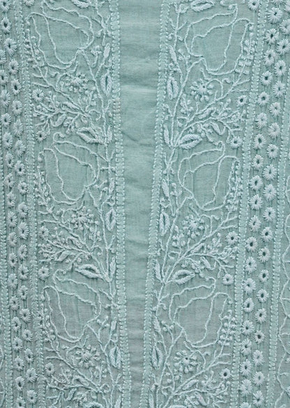 Firgun Pine Green Lucknowi Chikankari Mul Chanderi Unstitched Kurta & Dupatta Set