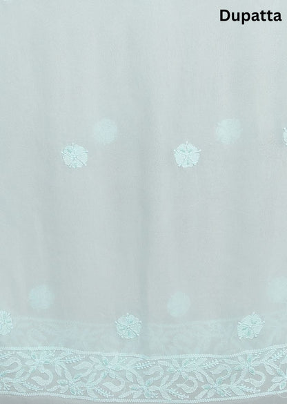 Firgun Light Sea Green Lucknowi Chikankari Viscose Georgette Unstitched Kurta & Dupatta Set