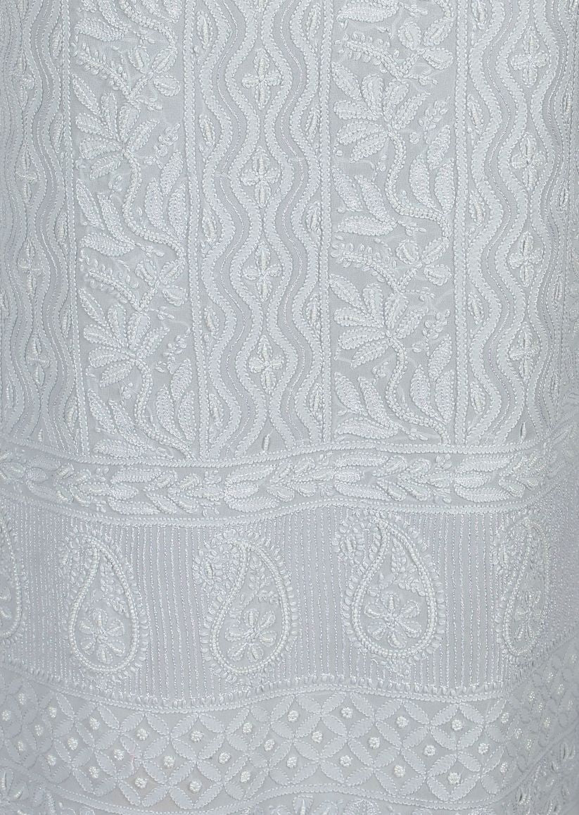 Firgun Grey Lucknowi Chikankari Viscose Georgette Unstitched Kurta & Dupatta Set